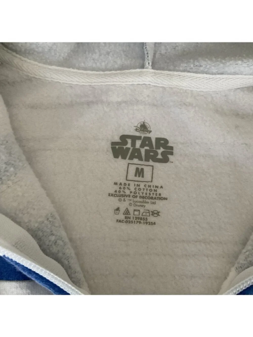 Star Wars R2-D2 Children’s Zip Up Hoodie Sweatshirt White Sz 7-8 Medium Disney